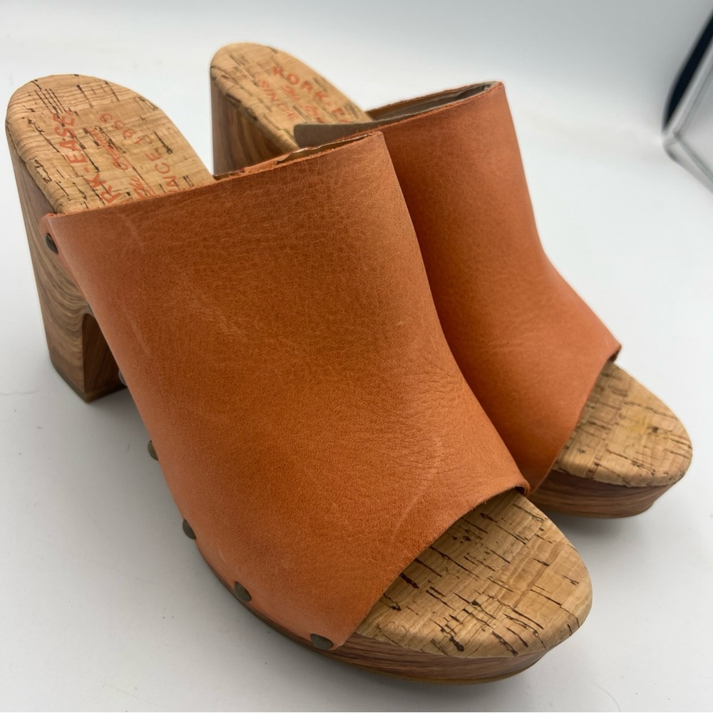 KORK-EASE Danika Leather Orange Papaya Wooden Platform Mules Women’s SZ 8M NEW